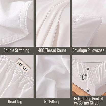 Bella Coterie Luxury Bamboo Viscose Cal King Size Sheet Set | 100% Organically Grown | Ultra Soft | Cooling for Hot Sleepers | 18" Deep Pocket [White]