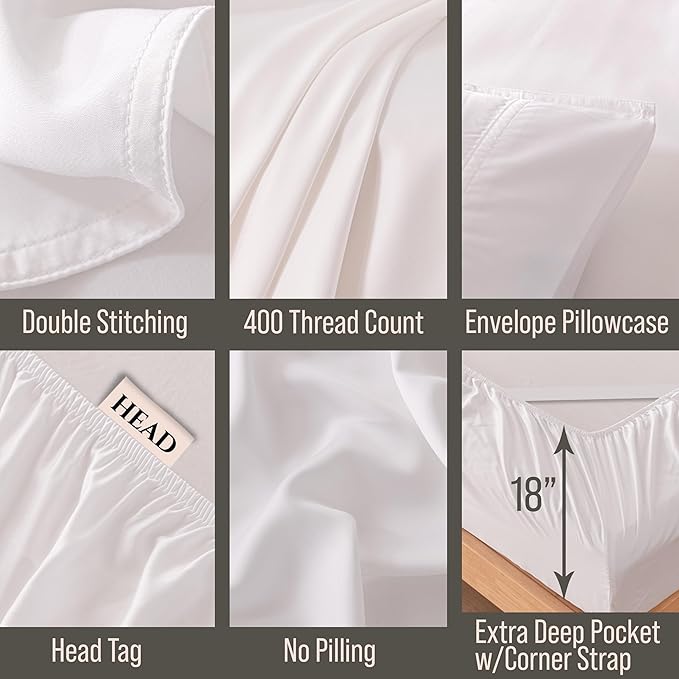 Bella Coterie Luxury Bamboo Viscose Full Size Sheet Set | 100% Organically Grown | Ultra Soft | Cooling for Hot Sleepers | 18" Deep Pocket [White]