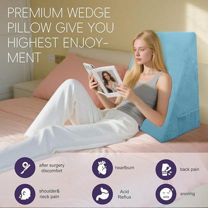 Memory Foam Bed Wedge Pillow (10"x24"x24") - Acid Reflux & Back Pain Relief, Anti-Snoring Incline Design, Removable Washable Cover for Sleep & Post-Surgery Support
