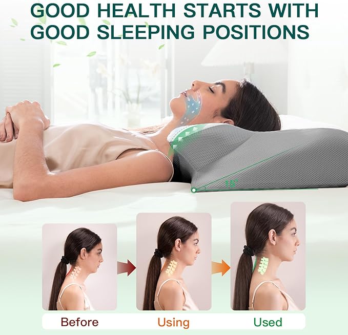 Memory Foam Cervical Pillow, 2-in-1 Ergonomic Neck Support Pillow with Armrest & Ear Hole, Contour Orthopedic Bed Pillow for Pain Relief, Adjustable Height for Side, Back & Stomach Sleepers