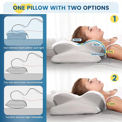 ASTARRY Cervical Pillow for Neck and Shoulder,Ergonomic Neck Support Pillow for Back,Side Stomach Sleepers with Pillowcase,Contour Memory Foam (White)