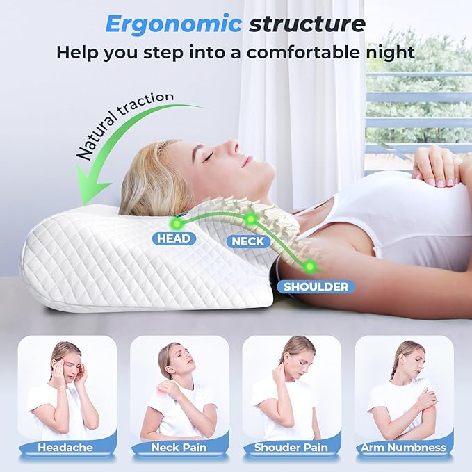 SAHEYER Cervical Neck Pillow, Ergonomic Memory Foam Pillow for Neck Pain Relief and Snoring, 2 in 1 Orthopedic Pillow for Side Sleeper, Back and Stomach Sleeper, Grey