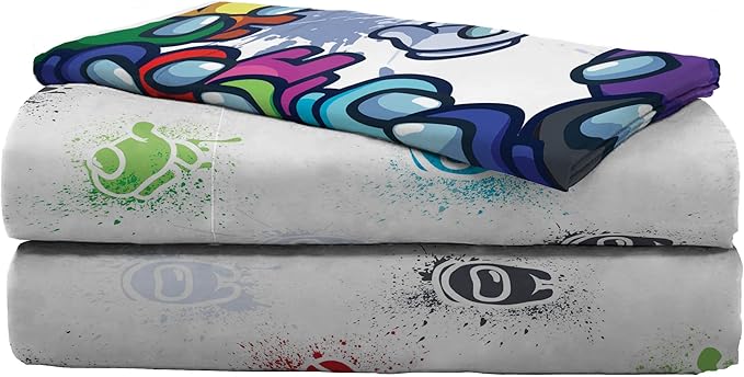 Jay Franco Among Us Space Splatter (4 Piece) Twin Size Bed Set - Includes Comforter & Sheet Set - Super Soft Fade Resistant Microfiber (Official Among Us Product)