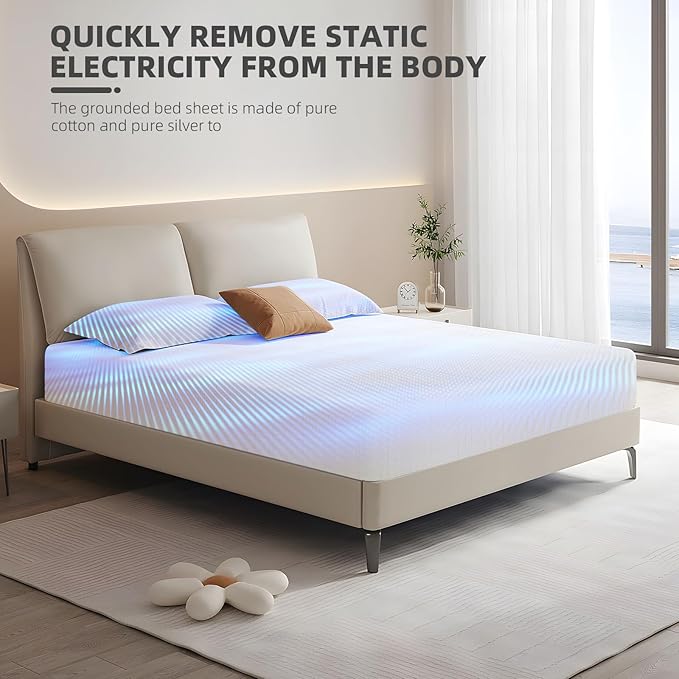 Grounding Sheet, 90% Organic Cotton + 10% Pure Silver Organic Fitted Grounded Sheet for Improved Sleep, Connected Earth Energy - Healthy Sleep Therapy (White, (78 * 80.3 * 15inch))