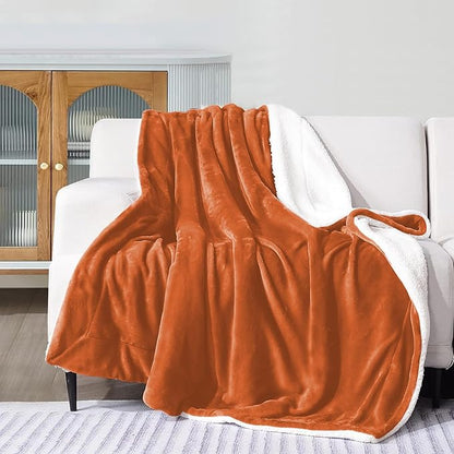 IR Imperial Rooms Sherpa Blankets Queen Size - Thick and Warm Blankets for Winter, Reversible Soft and Fuzzy Fluffy Queen Size Blanket for Bed, Rust, 90x90 Inches