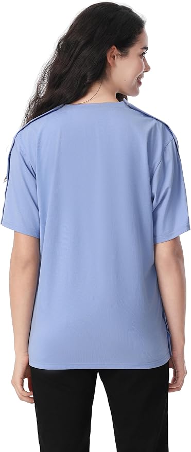 Magnetic Buttons Post Shoulder Surgery Recovery Shirt for Men V-Neck Tear Away Adaptive Chemo Port Clothing for Women
