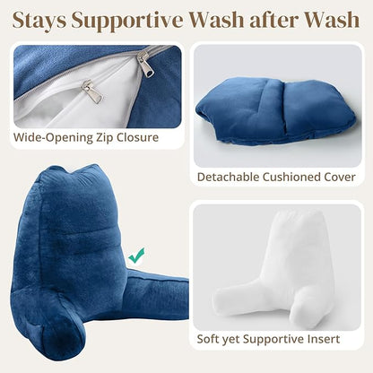 Sasttie Reading Pillow, Pillows for Reading or Relaxing – Ergonomic Support for Head, Neck, Back, and Lumbar, 21-Inch, Navy Blue