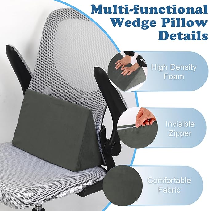 Small Wedge Pillow, Wedge Pillow for Bed Sores, Positioning Wedge, Mini Pillow for Laptop and Yoga, Small Foam Wedge for Chair (1 Unit, Dark Grey)