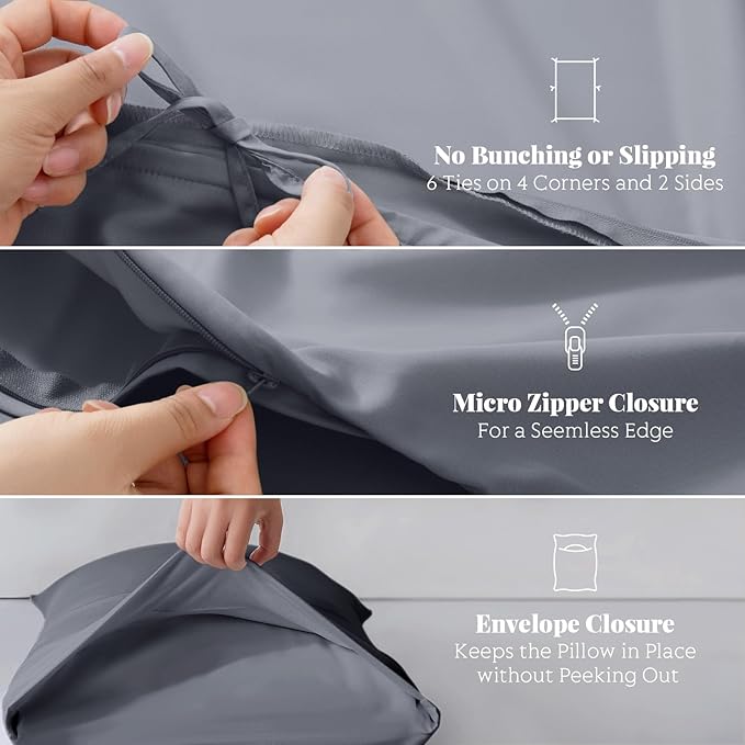 Tencel Duvet Cover Set, King/Cal King Size Cooling Duvet Cover for Hot Sleepers, 100% Eucalyptus Lyocell, 3 Pieces, 1 Zipper Closure Duvet Cover (106" x 90") and 2 Pillowcases (20" x 40") - Dark Grey