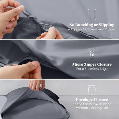Tencel Duvet Cover Set, King/Cal King Size Cooling Duvet Cover for Hot Sleepers, 100% Eucalyptus Lyocell, 3 Pieces, 1 Zipper Closure Duvet Cover (106" x 90") and 2 Pillowcases (20" x 40") - Dark Grey