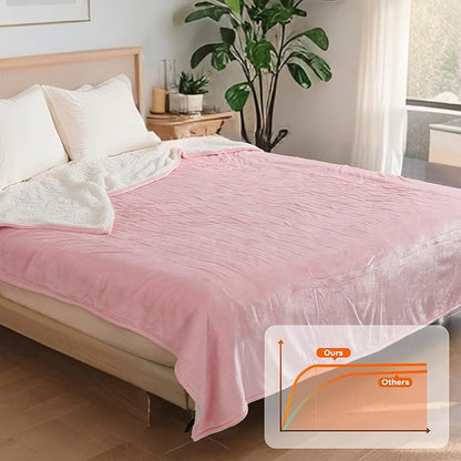 Electric Heated Blanket Queen Size - 84"x90", Soft Flannel Heating Blanket, 10 Heating Levels, 1-12 H Auto Shut Off, Dual Controllers, Breathable Warm and Washable for Bed, Light Pink