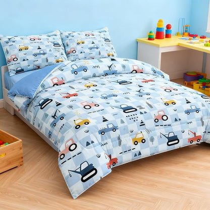Peopleareok Excavator Comforter Set Full (79x90 Inch), 3 Pieces Construction Machinery Truck Tractor Bedding Sets for Kids Boys, Super Soft Microfiber Comforter with 1 Pillowcase