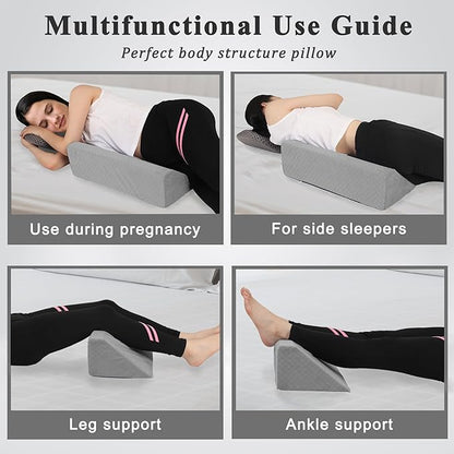 Bed Wedge Pillow for Side Sleeping Sponge Filled Body Positioning Triangle Pillow Suitable for Pregnancy and Surgery Prevent Bed Sore for Leg and Back Support with Pillow Case (Light Gray)