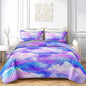 QOOMO Clouds Quilt Set Twin Size,Galaxy Bedspread Coverlet Set,Purple Galaxy 3Pcs Bedding Set Printed Quilt with 2 Pillowcases,Soft and Lightweight,for All Seasons