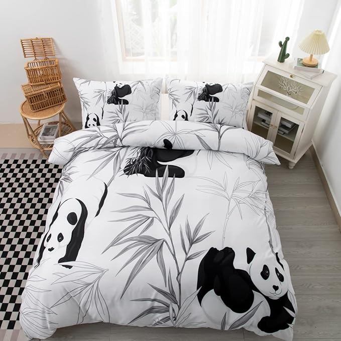 CVHOUSE Panda Bedding Queen Size, Cute Girls Kids Teens Kawaii Comforter Set Cover Soft, 1 Duvet Cover 2 Pillowcases 3 Piece, Christmas Decor 89'x89'