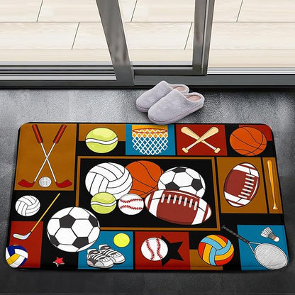 Sports Rugs for Boys Bedroom - Basketball Rug for Boys Bedroom Kids Carpet Sports Theme Basketball, Soccer, Baseball Carpet for Living Room Floor Mat Welcome Mat, 2x3 Feet