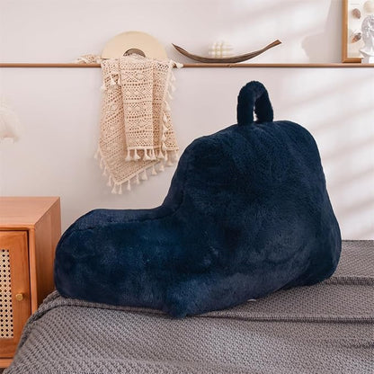 Holawakaka Medium Faux Fur Bed Rest Pillow with Arms,Rabbit Fur Reading Pillows Perfect for Teens Kids Petites, Arm, Back, Pregnancy Lumbar & Head Neck Coccyx Lower Back Support Cushion (Blue)