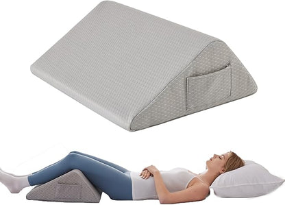 Knee Wedge Pillow, Memory Foam Leg Pillow Bed Wedge for Sleeping, Post Surgery Triangle Pillow Wedge for Knee Support, Leg Elevation, Knees Hip Back Pain Relief (23.6" x 26" x 10", Extra Large, Grey)