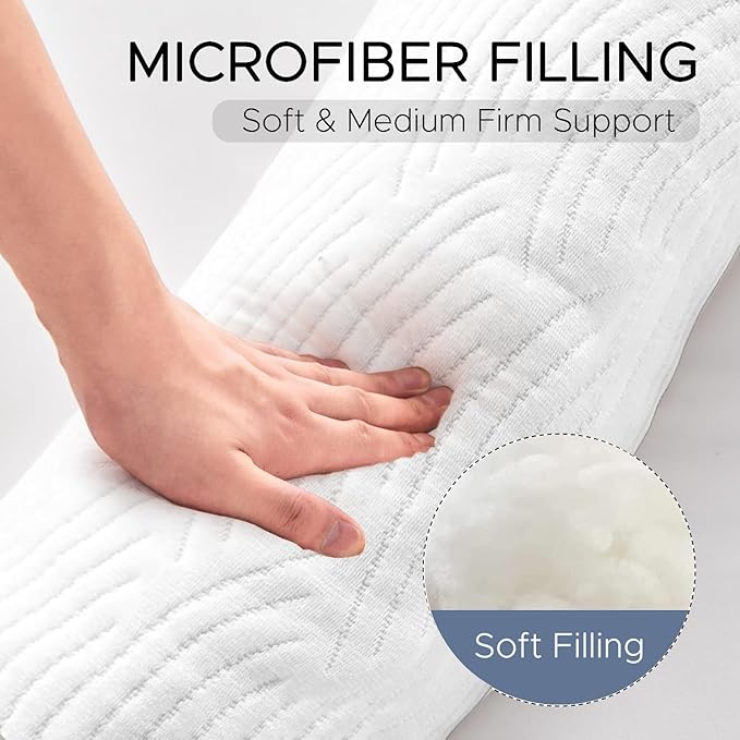 Body Pillow for Adults - Soft Long Bed Pillows Insert for Sleeping - Shredded Memory Foam & Removable Washable Cover - Swan Shaped Side Sleeper Pregnancy Pillow 49 Inch (White Tencel)