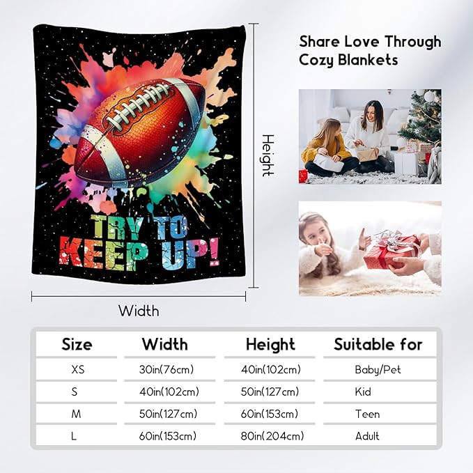 Football Blanket, Football Gifts for Boys Men Adults, Lightweight Flannel Throw Blankets for Team Player, Sport Theme Throws Boys Room Decor for Couch Sofa (Colorful, 40x50 Inch)