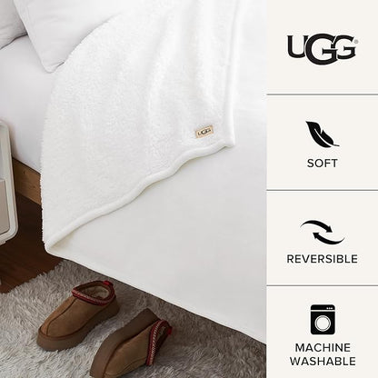 UGG Nita Twin XL/Twin Blanket Soft Fluffy Blanket for Bed, Warm Soft Bedding, Large Throw for Couch, Holiday Present, Machine Washable, 60-inch x 90-inch, White Snow