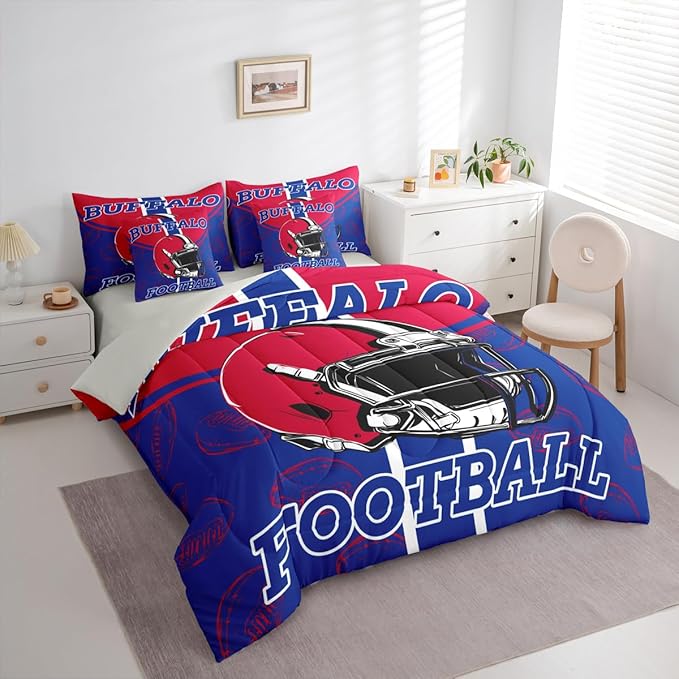 Feelyou Football Comforter Set with Sheets 7 Piece King Size Ball Games Bedding Set for Kids Boys Girls Rugby Bed in a Bag City of Footballs Room Decor Rugby Sports Soft Lightweight