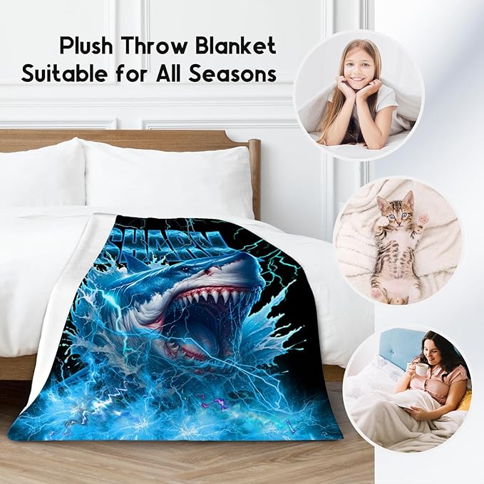 Boys Blanket Gifts Shark Blankets for Kids Toddlers, 60"x80" Soft Plush Throw for Son Grandson Adults