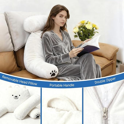 Reading Pillow Plus, Crystal Velvet Back Pillow Bed Sitting Up for Adult & Children, Back Rest Pillow Support for Reading & Rest Bed, Add Height and Removable Pillows Design, for Xmas Gift, Lvory