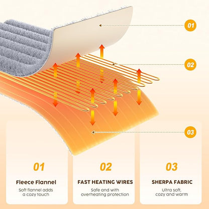 HYLEORY Heated Blanket Electric Queen, Soft Flannel Sherpa Heater 5 Heat Settings and 10 Hours Auto Shut-Off Heating Blanket ETL Certification Over-Heat Protection Machine Washable,Grey