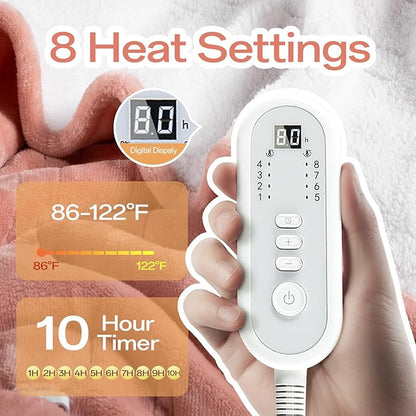 Electric Blanket Heated Twin Size-62" x 84" Heated Blanket with 8 Heat Levels & 10 Hours Auto Off, Fast Heating Flannel Blankets Machine Washable with ETL & FCC Certified, Pink