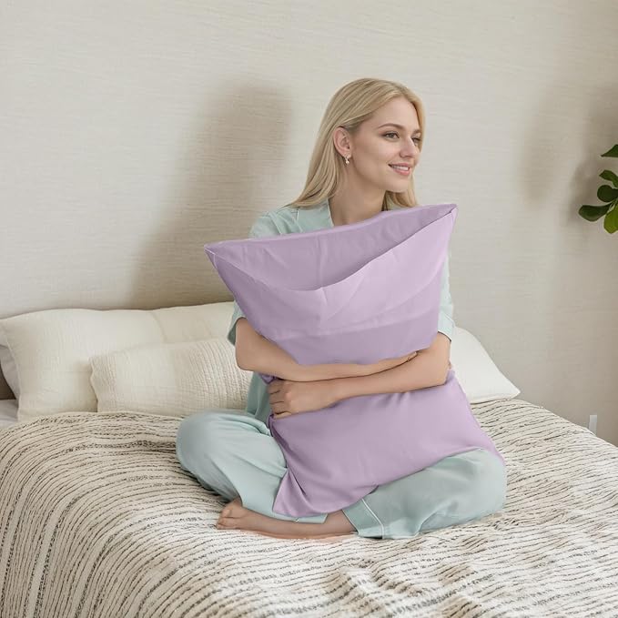 TELUS Pillow Cases Standard Size 2 Pack, Bamboo Rayon Cooling Pillowcases with Envelope Closure, Cool Breathable Pillow Cover for Hot Sleeper & Night Sweats, 20x26 inch, Purple
