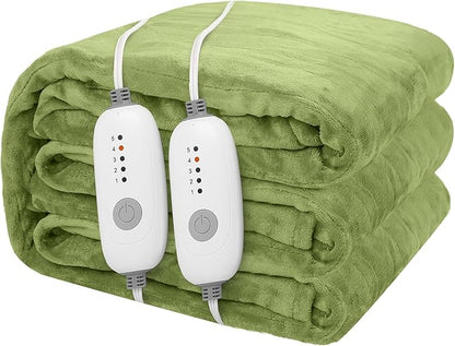 Electric Heated Blanket 84"x90" Queen Size Flannel Heated Blanket, Cozy & Warm for All Night, 5 Heat Settings & 10 Hours Auto Off, Machine Washable, Light Grass Green