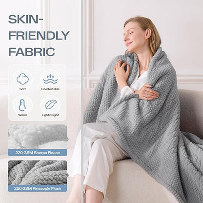 Heated Blanket Electric Throw, 50" x 60" Heated Blanket with 8 Heat Levels & 8 Hours Auto Off, Fast Heating Sherpa Blankets Machine Washable with ETL & FCC Certified, Grey