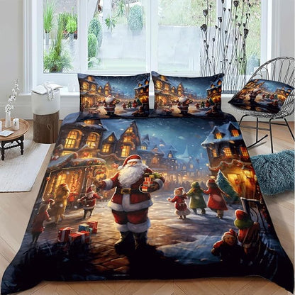 Christmas Duvet Cover Bedding Sets King Size for Kids Girls Teens, Christmas Petal Country Bedding Décor, 1 Duvet Cover and 2 Pillow Shams - 90x90 inches
