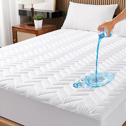 Cal King Size Waterproof Mattress Protector Quilted, Breathable Ultra-Soft Filling Mattress Pad, Fitted Deep Pocket Mattress Cover Fits 6''-25'' Mattress White