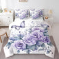 Feelyou Light Purple Rose 7 Piece Bedding Set King Size Butterfly Comforter Set with Sheets for Women Girls Teens Floral Flower Bed in a Bag Romantic Bed Set