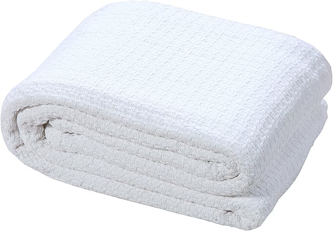 HILLFAIR 100% Combed Cotton Blanket– King Bed Blanket– Soft Cozy Warm Multipurpose Throws for Luxury Home Decor– 90 x 108 inch King Size Cotton Blankets for Beds- Bed Blankets for All Season- White
