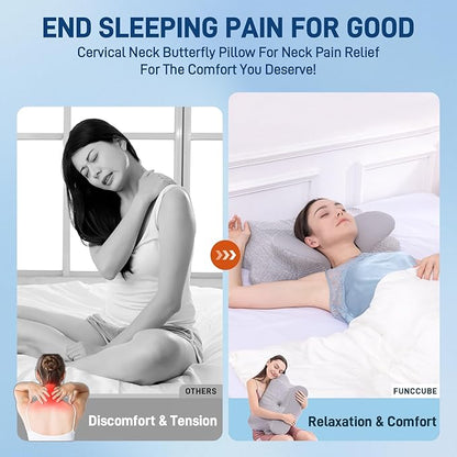 Cervical Neck Pillow - Memory Foam Pillow for Pain Relief Sleeping, Ergonomic Neck Support Contour Pillows for Side Back Stomach Sleepers,Orthopedic Breathable Pillowcase, Grey