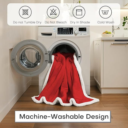 Electric Heated Blanket Twin Size 62"x84" - Dual-Sided with Microplush & Sherpa Fabric, 4 Heat Settings & 10 Hours Auto Off, Machine Washable - Red