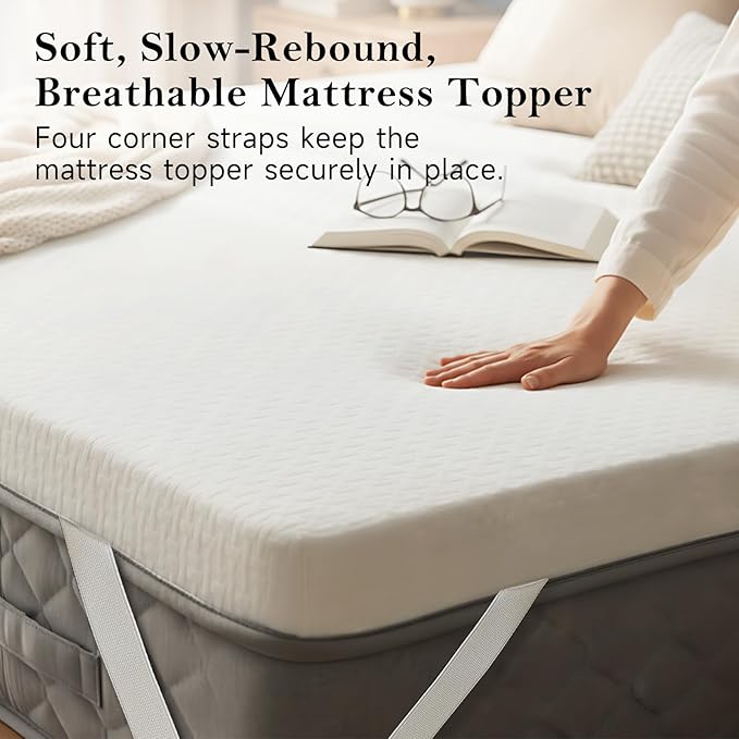 Tiita 3-Inch Mattress Topper Queen, Foam Mattress Topper, Removable Mattress Cover, Firm Bed Pad, High Density Foam Mattress Pad, Mattress Protector with 4-Corner Non-Slip Straps
