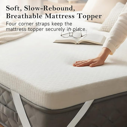 Tiita 3-Inch Mattress Topper Queen, Foam Mattress Topper, Removable Mattress Cover, Firm Bed Pad, High Density Foam Mattress Pad, Mattress Protector with 4-Corner Non-Slip Straps