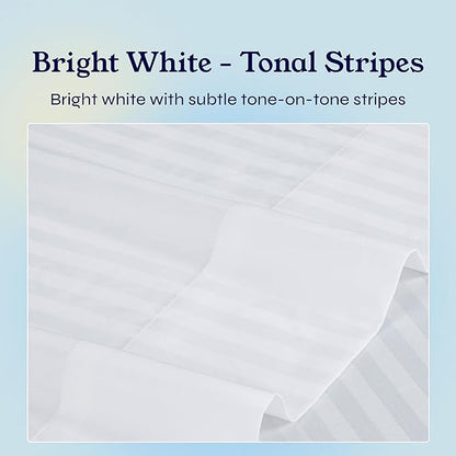 California Design Den Striped King Size Sheets Set - Soft 400 Thread Count Sateen, Natural 100% Cotton Sheets with Deep Pockets, and Durable Bedding Set - Striped White