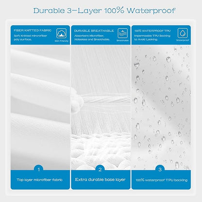 GRT 2 Pack Twin Mattress Protector Waterproof, Breathable & Noiseless Waterproof Mattress Protector Fitted Deep Pocket from 5" to 19", Smooth Twin Mattress Cover Machine Washable