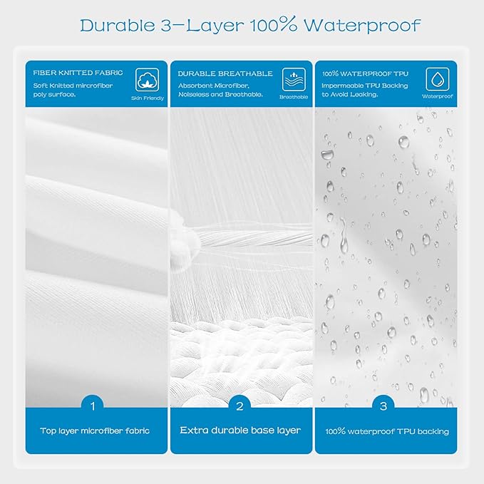 GRT 1 Pack 100% Waterproof Mattress Protector Cal King Size, Breathable & Noiseless Waterproof Mattress Cover Fitted Deep Pocket from 5" to 21", Smooth Washable Cal King Bed Protector - Vinyl Free