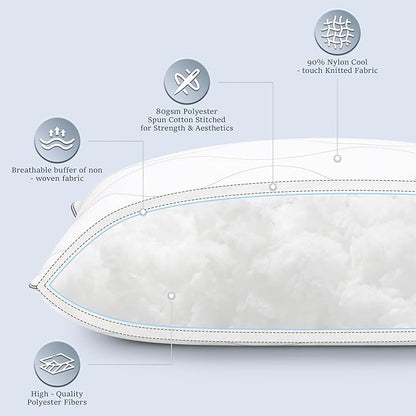 COZSINOOR Queen Size Bed Pillows Set of 2 - Cooling Down Alternative Pillows, Hotel-Quality Fluffy Microfiber Fill for Side, Back & Stomach Sleepers, Breathable & Skin-Friendly