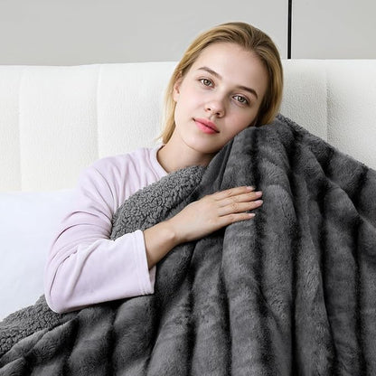 Heated Blanket Electric Twin- 62"x84" Soft Thick Faux Fur Electric Blanket for Sofa with 5 Heat Levels & 4 Hours Auto-Off Overheat Protection, Warm Cozy Gifts, Grey
