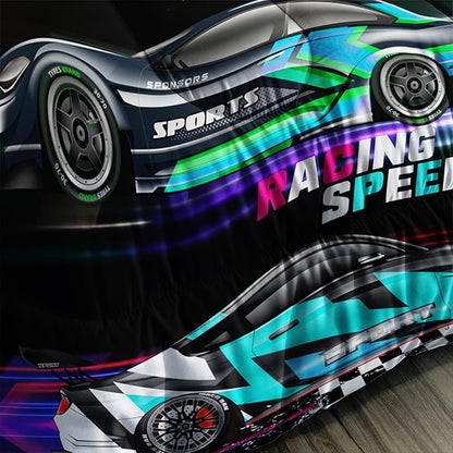 AILONEN Racing Car Comforter Set for Kids Boys Teens Twin Size, Extreme Speed Race Bedding Sets,Cool Sports Bed in a Bag,3D Car Theme Duvet Set,1 Quilt and 2 Pillowcases,3 Pieces