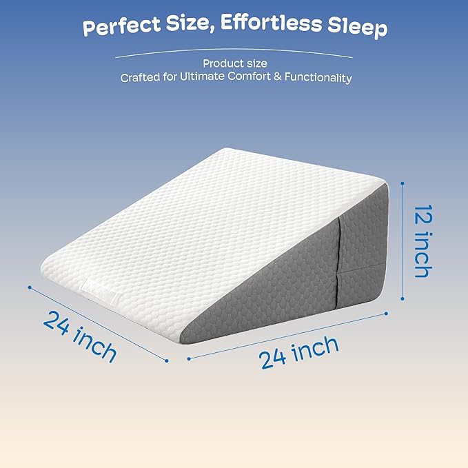 Wedge Pillow, 12 inch Wedge Pillow for Acid Reflux, Back Pain Relief, Snoring, Bed Wedge Pillows for Headboard, Bed wedge pillows for sleeping after surgery. Cooling Memory Foam & Breathable Cover