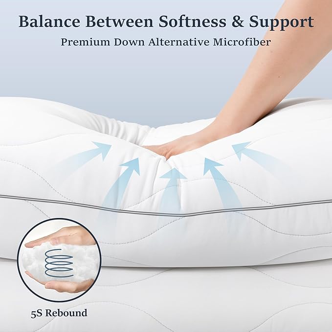 COZSINOOR Queen Size Bed Pillows Set of 2 - Cooling Down Alternative Pillows, Hotel-Quality Fluffy Microfiber Fill for Side, Back & Stomach Sleepers, Breathable & Skin-Friendly