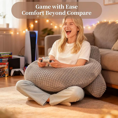 Reading Pillow for Bed,U Shaped & Back Support Pillow for Bed,19" Backrest with Lumbar & Arm Support,Comfy Flannel Fabric,Lap Pillow for Gaming/Reading/Watching TV,Gray